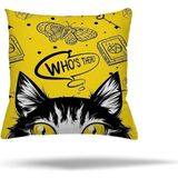 Pelangi Meraklı Kedi Çift Tarafı Baskılı Gizli Fermuarlı Yastık Kılıfı Kırlent Koltuk Yastık Kılıfı, Sarı-Siyah 43 x 43 - Option-1 - 001-Renkli