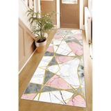 Pelangi Mermer Desenli Gold Şeritli Dijital Baskı Yıkanabilir Kaymaz Taban Kilim Model Salon Halısı, Gri 100 x 500, 95544261005007