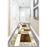 Pelangi Mermer Desenli Gold Şeritli Dijital Baskı Yıkanabilir Kaymaz Taban Kilim Model Salon Halısı, Kahverengi 100 x 400, 95544071004007