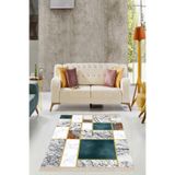 Pelangi Mermer Desenli Gold Şeritli Dijital Baskı Yıkanabilir Kaymaz Taban Kilim Model Salon Halısı, Mavi 160 x 230