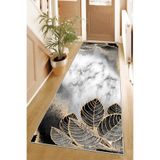Pelangi Mermer Desenli Yaprak Desenli Dijital Baskı Yıkanabilir Kaymaz Taban Salon Halı ve Yolluk, Gri-Beyaz 80 x 150, 9555413801507