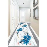 Pelangi Mermer Desenli Yaprak Desenli Dijital Baskı Yıkanabilir Kaymaz Taban Salon Halı ve Yolluk, Mavi-Beyaz 80 x 150, 9555650801507