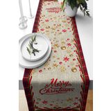 Pelangi Merry Christmas Süsü Hediye Tema Leke Tutmaz Kumaş Salon Mutfak Masa Değişik Ranır Modeli Runner, Gold-Kırmızı-Bej 40 x 140