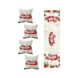 Pelangi Merry Christmas Yılbaşı Süsü Masa Değişik Ranır Modelleri Dekoratif 4'lü Kırlent Kılıfı Runner Set, Beyaz-Yeşil-Kırmızı 40 x 140