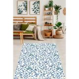 Pelangi Minimal Mavi Çiçekler Floral Desen Yıkanabilir Kaymaz Taban Leke Tutmaz Çocuk Odası Halısı, Mavi-Beyaz-Yeşil 100 x 300