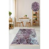 Pelangi Mor Desenli Kaymaz Tabanlı Halı, Mor 80 x 200