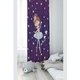 Pelangi Mor Yıldızlı Balerin Kız Desenli Dijital Baskı Yıkanabilir Bebek Çocuk Odası Fon Perdesi, mor-beyaz 140 x 270