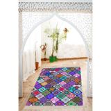 Pelangi Mozaik Desenli Dijital Baskı Etnik Halı Yıkanabilir Halı (mor), Mor 120 x 180
