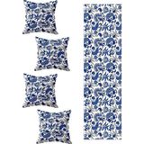 Pelangi Mükemmel Desen Salon Mutfak Masa Değişik Ranır Modelleri Dekoratif 4'lü Kırlent Kılıfı ve Runner Set, Mavi 40 x 140 - 0,5 x 9 cm - 001-Renkli