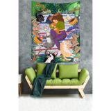 Pelangi Mutlu Hayvansever Kız Temalı Leke Tutmaz Kumaş Duvar Örtüsü Duvar Halısı Tapestry PNTR048, 70 x 70