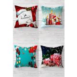 Pelangi Noel Baba Yılbaşı Christmas Gizli Fermuarlı Kırlent Kılıfı Koltuk Yastık Kılıfı Takım(4adet), Kırmızı-Yeşil 45 x 45