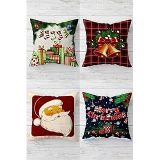 Pelangi Noel Baba Yılbaşı Hediye Çorabı Tema Gizli Fermuarlı Kırlent Kılıfı Yastık Kılıfı Takım(4adet), Kırmızı-Yeşil-Gold 43 x 43