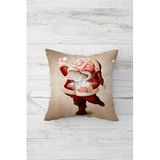 Pelangi Noel Baba Yılbaşı Temalı Çift Tarafı Baskı Gizli Fermuar Yastık Kılıfı Kırlent Koltuk Yastık Kılıfı, bej-bordo 45 x 45, 24691173745451