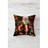 Pelangi Noel Baba Yılbaşı Temalı Çift Tarafı Baskı Gizli Fermuar Yastık Kılıfı Kırlent Koltuk Yastık Kılıfı, kırmızı-yeşil 45 x 45, 24691174145451