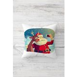 Pelangi Noel Baba Yılbaşı Temalı Çift Tarafı Baskı Gizli Fermuar Yastık Kılıfı Kırlent Koltuk Yastık Kılıfı, mavi-kahve 45 x 45, 24691172645451