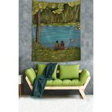 Pelangi Ormanda Su Kenarında Oturan Sevgililer Leke Tutmaz Kumaş Duvar Örtüsü Duvar Halısı Tapestry PNTR094, 100 x 140