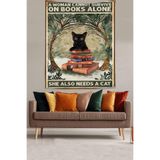 Pelangi Ormandaki Kitaplar Ve Siyah Kedi Leke Tutmaz Kumaş Duvar Örtüsü Duvar Halısı Tapestry PNTR034, 140 x 230