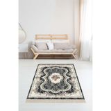 Pelangi Osmanlı Motifi Çiçek Desen Dijital Baskı Yıkanabilir Modern Salon Halısı Ve Yollu, Antrasit 180 x 300