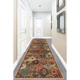 Pelangi Osmanlı Motifler Desenli Etnik Dijital Baskı Yıkanabilir Kaymaz Taban Salon Halı ve Yolluk, Kahve-Turuncu 100 x 400, 95548461004007