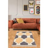 Pelangi Osmanlı Şal Desenli Dijital Baskı Yıkanabilir Kaymaz Taban Etnik Kilim Desen Salon Halısı Ve Yolluk, Sarı-Gri 180 x 250