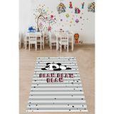 Pelangi Panda Desenli Dijital Baskı Yıkanabilir Kaymaz Taban Leke Tutmaz Çocuk Ve Bebek Odası Halısı, Gri-Siyah 160 x 300