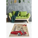 Pelangi Paris Eyfel Kulesi Arabalı Dijital Baskı Yıkanabilir Kaymaz Taban Vintage Salon Halısı Ve Yolluk, Kırmızı-Kahve 160 x 230