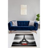 Pelangi Paris Eyfel Kulesi Dijital Baskı Yıkanabilir Kaymaz Taban Modern Salon Halı Ve Yolluk, Gri-Kırmızı 80 x 250