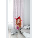 Pelangi Pasta Yiyen Kız Desenli Dijital Baskı Yıkanabilir Bebek Çocuk Odası Fon Perdesi, kırmızı-pembe 140 x 270