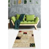 Pelangi Patchwork Desenli Dijital Baskı Yıkanabilir Kaymaz Taban Etnik Ve Yolluk, Bej-Kırmızı 100 x 400