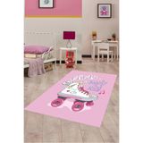 Pelangi Paten Desen Renkli Dijital Baskı Yıkanabilir Kaymaz Taban Bebek Ve Çocuk Odası Halısı, Pembe 80 x 200