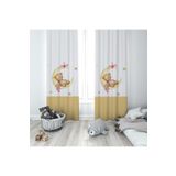 Pelangi Pembe Ayda Uyuyan Ayıcık Desenli Dijital Baskı Yıkanabilir Bebek Çocuk Odası Fon Perdesi, hardal-beyaz 70 x 200