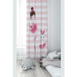Pelangi Pembe Balerin Desenli Dijital Baskı Yıkanabilir Bebek Çocuk Odası Fon Perdesi, pembe-beyaz 140 x 200