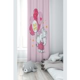 Pelangi Pembe Balon Tutan Fil Desenli Dijital Baskı Yıkanabilir Bebek Çocuk Odası Fon Perdesi, pembe 70 x 240