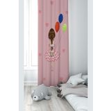 Pelangi Pembe Balon Tutan Kız Desenli Dijital Baskı Yıkanabilir Bebek Çocuk Odası Fon Perdesi, çok renkli 70 x 270