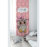 Pelangi Pembe Baykuş Desenli Dijital Baskı Yıkanabilir Bebek Çocuk Odası Fon Perdesi, pudra pembe-beyaz 70 x 240