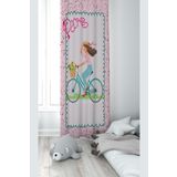 Pelangi Pembe Bisiklet Süren Kız Desenli Dijital Baskı Yıkanabilir Bebek Çocuk Odası Fon Perdesi, pembe-krem 70 x 200