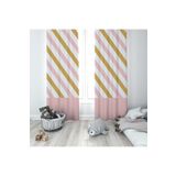 Pelangi Pembe Çizgi Desenli Dijital Baskı Yıkanabilir Bebek Çocuk Odası Fon Perdesi, hardal-pembe 140 x 200