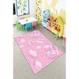 Pelangi Pembe Eşya Ikonlu Çocuk Yıkanabilir Kaymaz Taban Leke Tutmazbebek Ve Çocuk Odası Halısı, Şeker Pembe 100 x 150