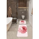 Pelangi Pembe Güllü Banyo Halısı Ikili Klozet Takımı Kaymaz Tabanlı Banyo Paspas Takımı