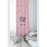 Pelangi Pembe Kedi Desenli Dijital Baskı Yıkanabilir Bebek Çocuk Odası Fon Perdesi, toz pembe 70 x 270