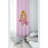 Pelangi Pembe Kedi Ve Kız Desenli Dijital Baskı Yıkanabilir Bebek Çocuk Odası Fon Perdesi, pembe 140 x 240