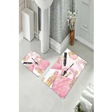 Pelangi Pembe Makyaj Çanta Banyo Halısı Ikili Klozet Takımı Kaymaz Taban (60 cm x 100 cm + 40 cm x 60 cm)