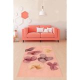Pelangi Pembe Soyut Orkide Desenli Tasarım Yıkanabilir Kaymaz Taban Leke Tutmaz Salon Halısı, Pembe-Sarı-Mor 40 x 40