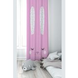Pelangi Pembe Tavşan Desenli Dijital Baskı Yıkanabilir Bebek Çocuk Odası Fon Perdesi, şeker pembe-beyaz 140 x 240