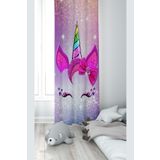 Pelangi Pembe Unicorn Desenli Dijital Baskı Yıkanabilir Bebek Çocuk Odası Fon Perdesi, fuşya-gri 140 x 200