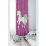 Pelangi Pembe Unicorn Desenli Dijital Baskı Yıkanabilir Bebek Çocuk Odası Fon Perdesi, pembe 70 x 200, 1103211702001