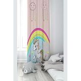 Pelangi Pembe Unicorn Desenli Dijital Baskı Yıkanabilir Bebek Çocuk Odası Fon Perdesi, pudra-renkli 140 x 270