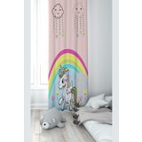 Pelangi Pembe Unicorn Desenli Dijital Baskı Yıkanabilir Bebek Çocuk Odası Fon Perdesi, pudra-renkli 70 x 200