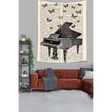 Pelangi Piyano Ve Kelebekler Leke Tutmaz Kumaş Duvar Örtüsü Duvar Halısı Tapestry PNTR072, 70 x 100
