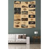 Pelangi Posta Pulu Temalı Vintage Manzaralı Leke Tutmaz Kumaş Duvar Örtüsü Duvar Halısı Tapestry PNTR448, 70 x 70